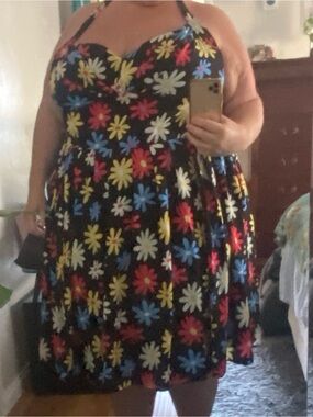 Eshakti Size 30 Black Floral Halter Plus-Size Dress